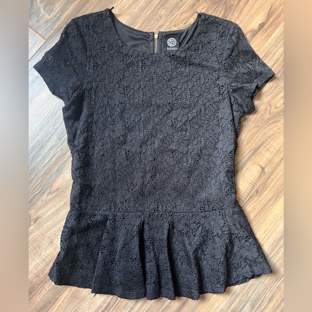 Bobeau Black Lace Peplum Top